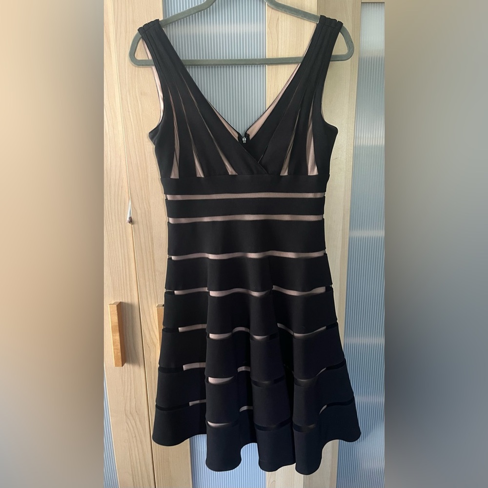 EUC Sheer Black Striped Mini Dress